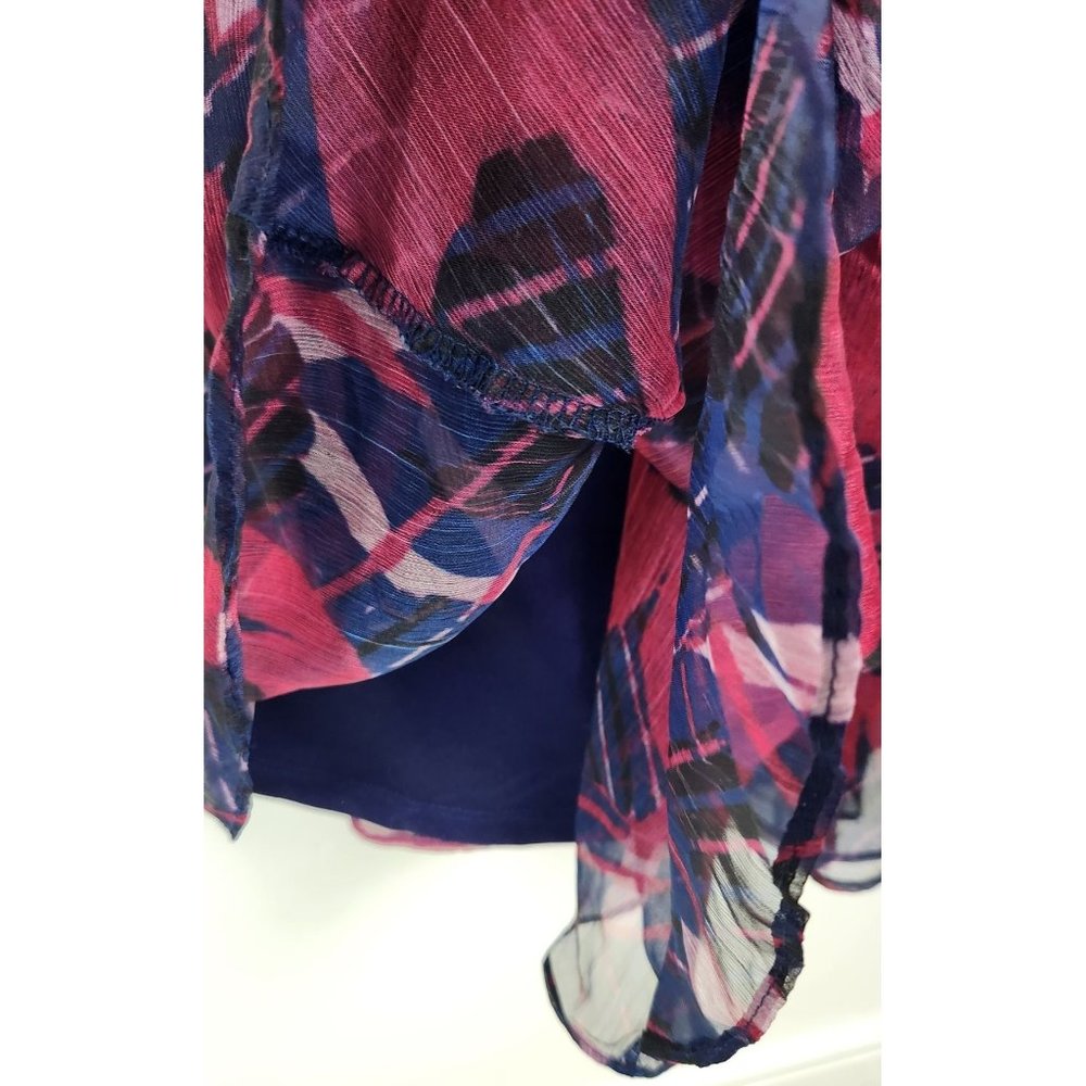 Lulus Women's Sz. XL Britannia Navy Blue Print Chiffon Skater Dress - Picture 6 of 9
